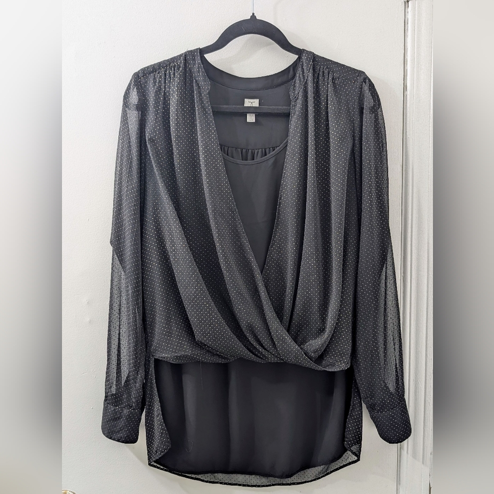Tristan Sheer Black Blouse with Polka Dots